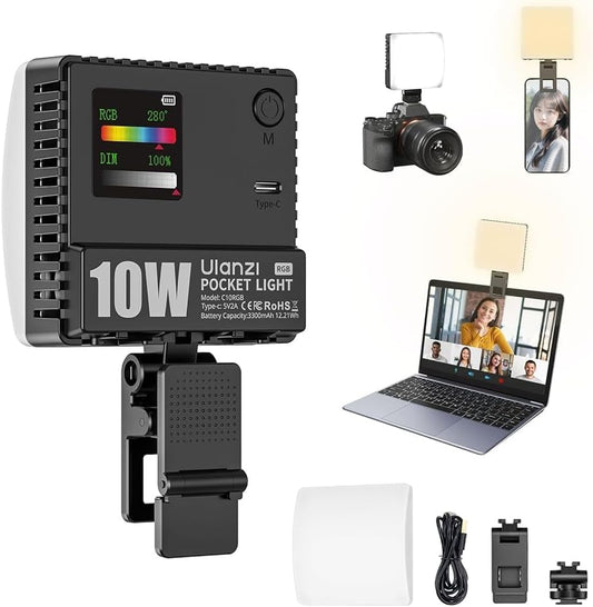 Ulanzi C10 10W 1300Lux Selfie LED Light 3300mAh Clip & Cold Shoe for iPhone 17 & More