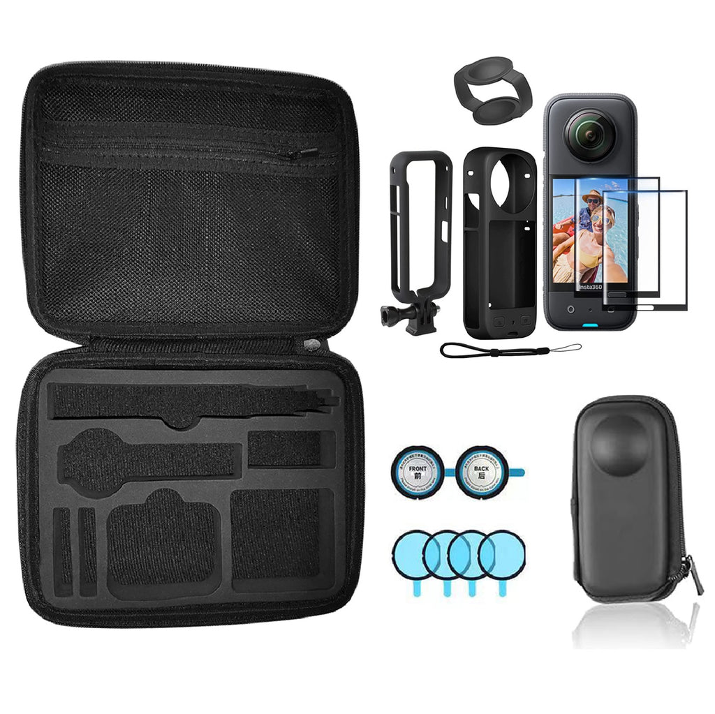 Hiffin Action Camera Accessories Kit for Insta 360 ONE X3 - Accessories Bag with Protective Frame, Carry Bag, Lens Guard, Silicone Case, Lens Cap, Screen Tempered Film Protector