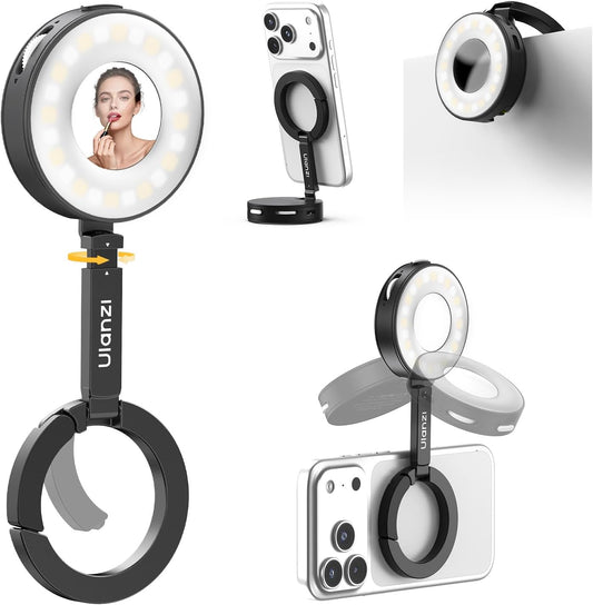 ULANZI ML05 Maglock Magnetic iPhone Ring Light Mirror 9000K CRI≥97 FullAngle LED, White/Black