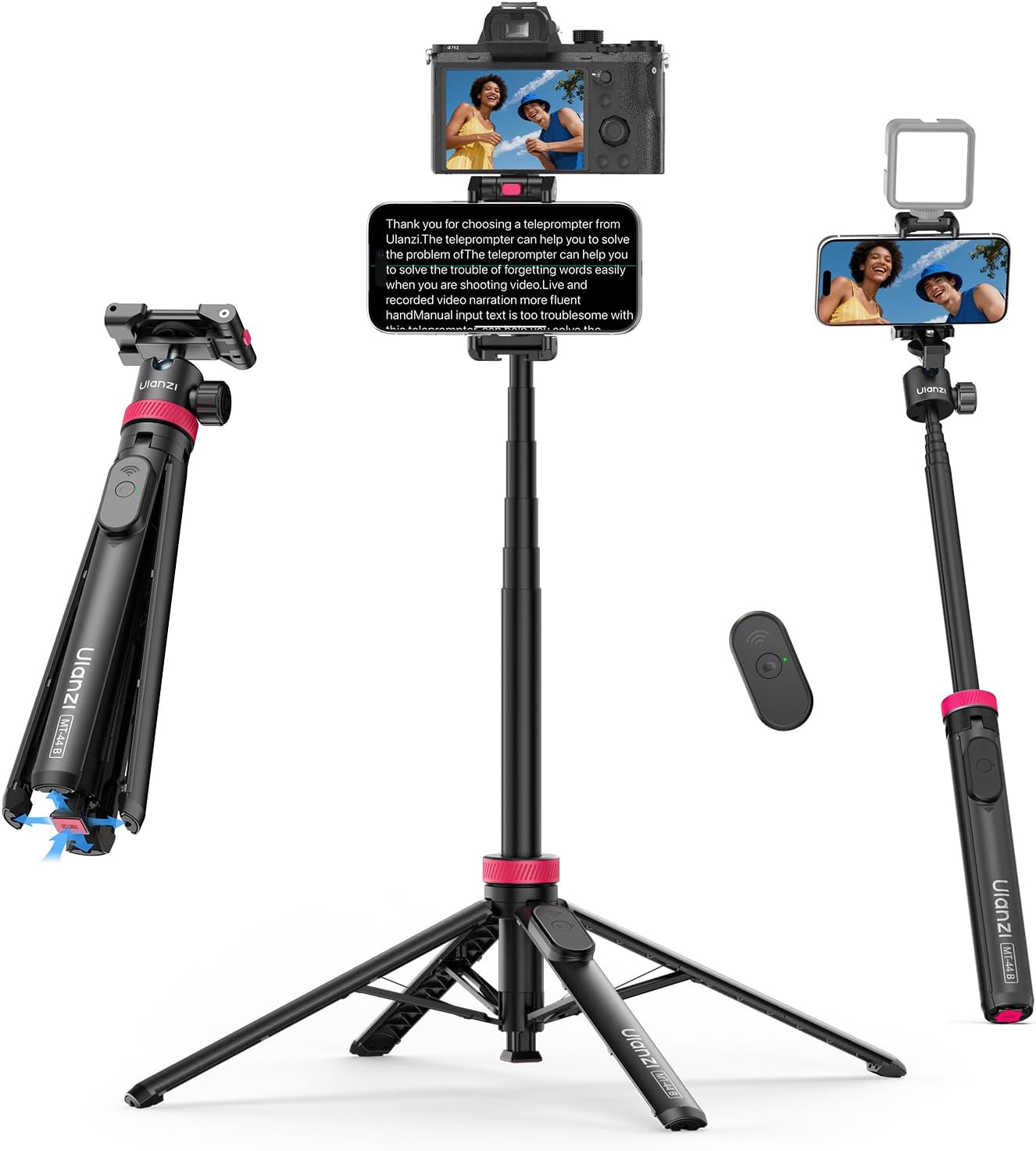ULANZI MT44B Auto Pop Tripod 59" w Remote, Dual Mount, 360° Head