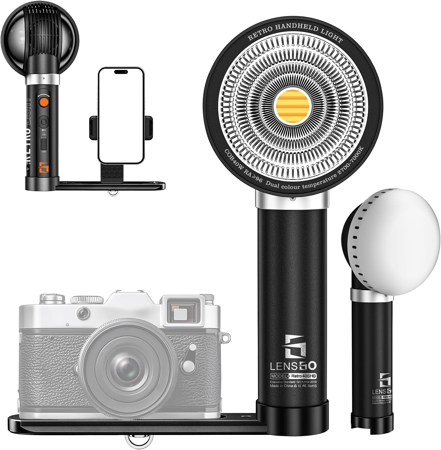 LENSGO 40SHB 40W Bi-Color Video Light, CRI96+, 8 Effects, Softbox, Rechargeable