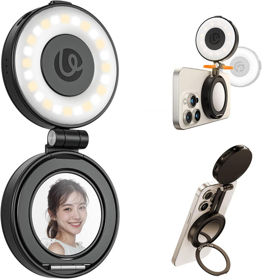 ULANZI LM23 Magnetic 360° Selfie Ring Light w/Mirror for iPhone MagSafe Black