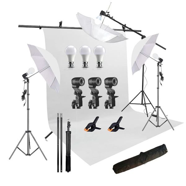 HIFFIN White Screen Backdrop 6x10 ft with 9 ft Stand - 6x9 ft Photography Backdrop with 2 Pcs Spring Clamps, 1PCs Carry Bag (T Shape Kit C2 C1 W & Single Holder Kit M3)