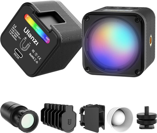 ULANZI L3 RGB LED Video Light 2700K-7000K Mini COB Magnetic w/Barndoor Fresnel