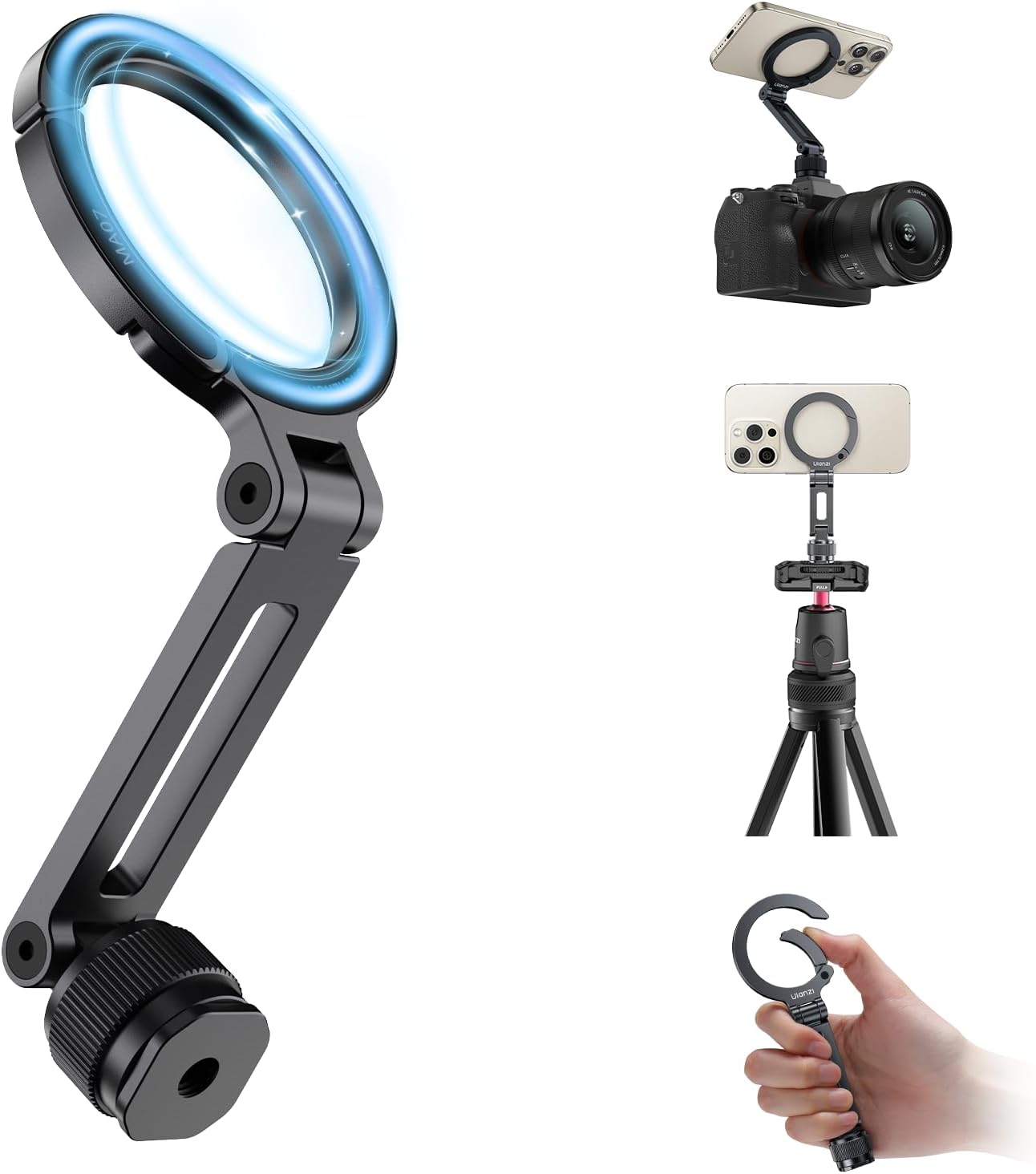 MA07 Magnetic Phone Tripod Mount for Magsafe, Aluminum Mount 1/4" Screw, Cold Shoe