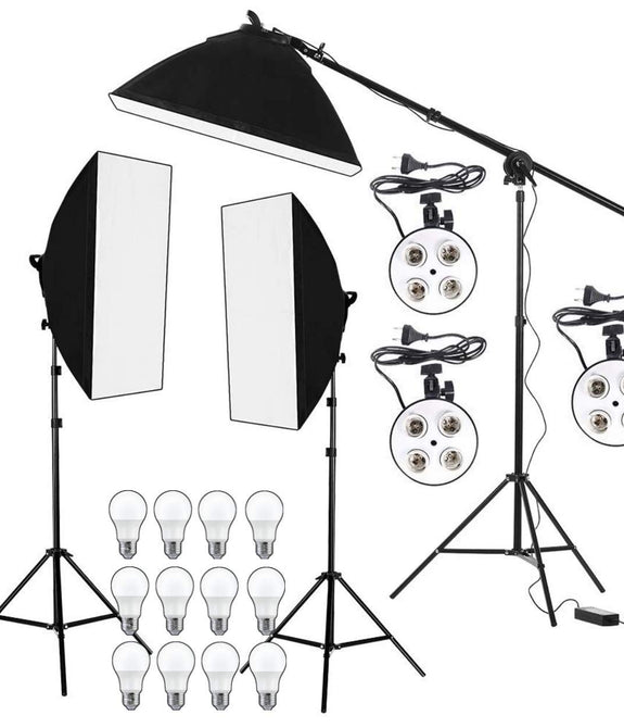 HIFFIN® PRO Quadlux Mark III Soft Led Still & Video Light Softbox 3 Point Lighting Kit with AC Power, YouTube Shooting, Videography, Portrait, Product Photography, Fluorescent Key,Fill,Rim Head Light