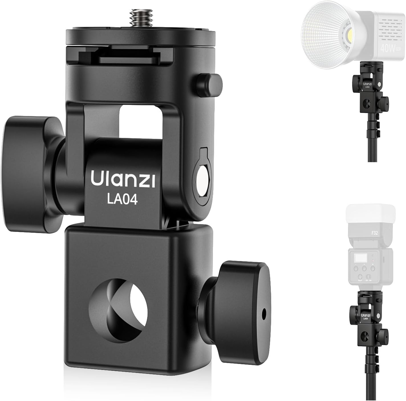 ULANZI LA04 Light Stand Adapter, 1/4” QR Mount, 180° Tilt, 3kg Load Capacity