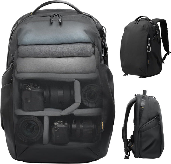 ULANZI YY038 Travel Camera Backpack 22L for Mirrorless DSLR, 16-inch Laptop Compartment, Anti-Theft Water-Resistant Photography Bag with Tripod Holder, Compatible with Sony Canon Nikon Fujifilm(Black)
