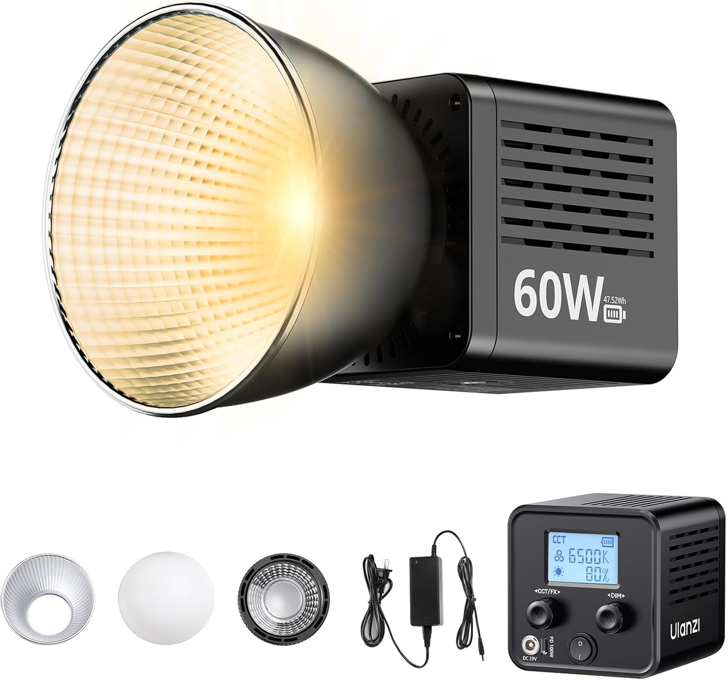 ULANZI C60 60W Bi-Color COB LED Light 2500-6500K CRI95+ Mini Bowens ...