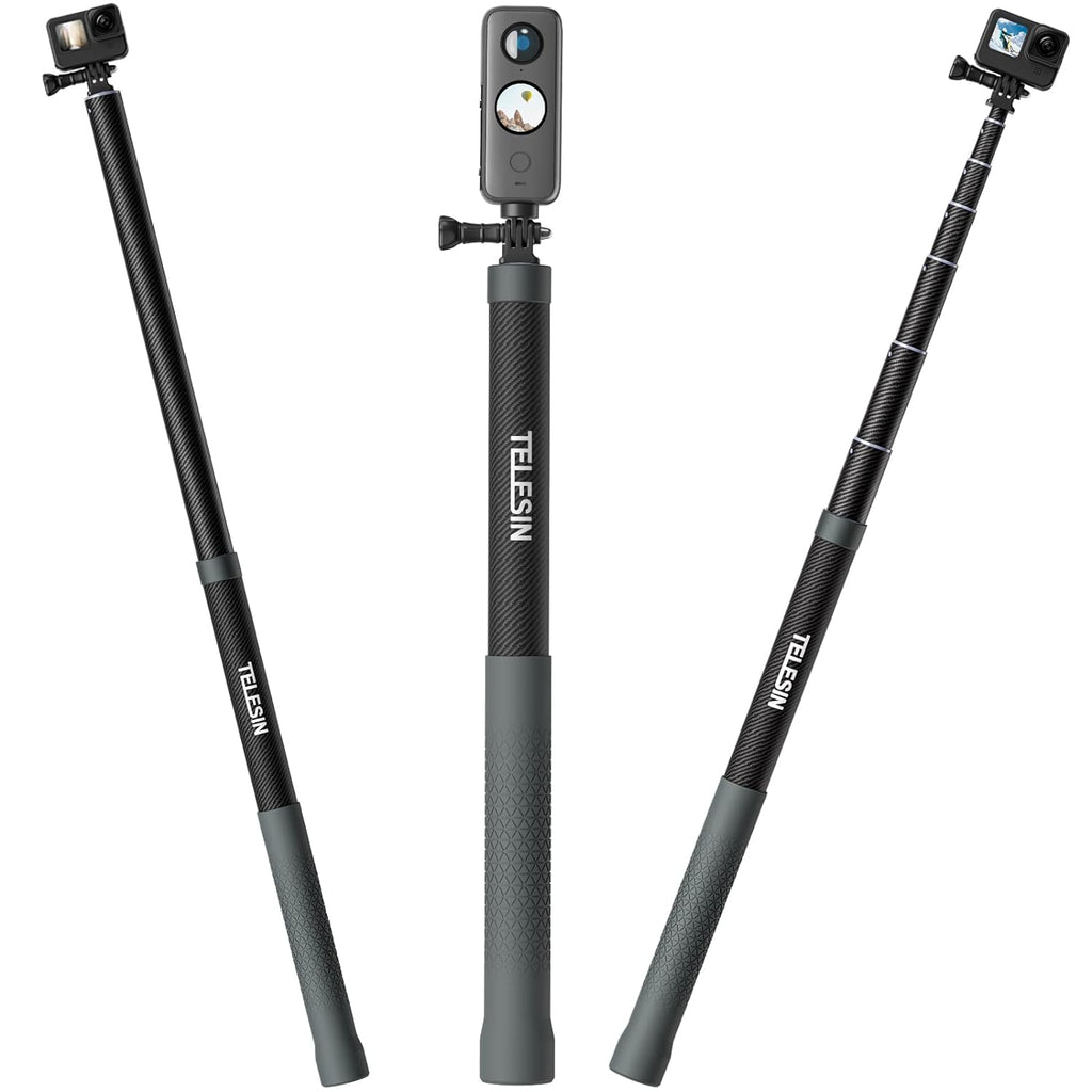 TELESIN G3 Long Selfie Stick Pole (Upgraded 118"/3M), Carbon Fiber Lightweight Waterproof Extension Monopod for GoPro Max Hero 11 10 9 8 7 6 5, Insta360 One RS X2 X3 Go 2, DJI Action 2 3 AKASO