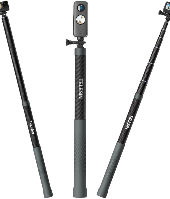 TELESIN G3 Long Selfie Stick Pole (Upgraded 118"/3M), Carbon Fiber Lightweight Waterproof Extension Monopod