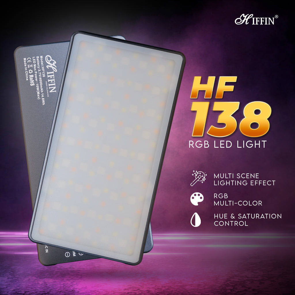 HIFFIN HF-138 Pro Portable Pocket RGB LED Video Light with 21 Lighting Effect Modes, 4000 mAh Inbuilt Battery, 2500K-9000K Full Color - Ideal for Photography, and Product Photography