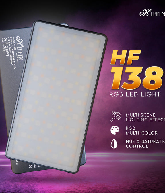 HIFFIN HF-138 Pro Portable Pocket RGB LED Video Light with 21 Lighting Effect Modes, 4000 mAh Inbuilt Battery
