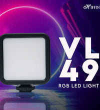 HIFFIN VL49 RGB Video Light, LED Camera Light 360° Full Color Portable Photography Lighting with 3 Cold Shoe, 1200mAh Rechargeable, 8 Light Effects, CRI 95+, 3000-9000K Dimmable Panel Lamp