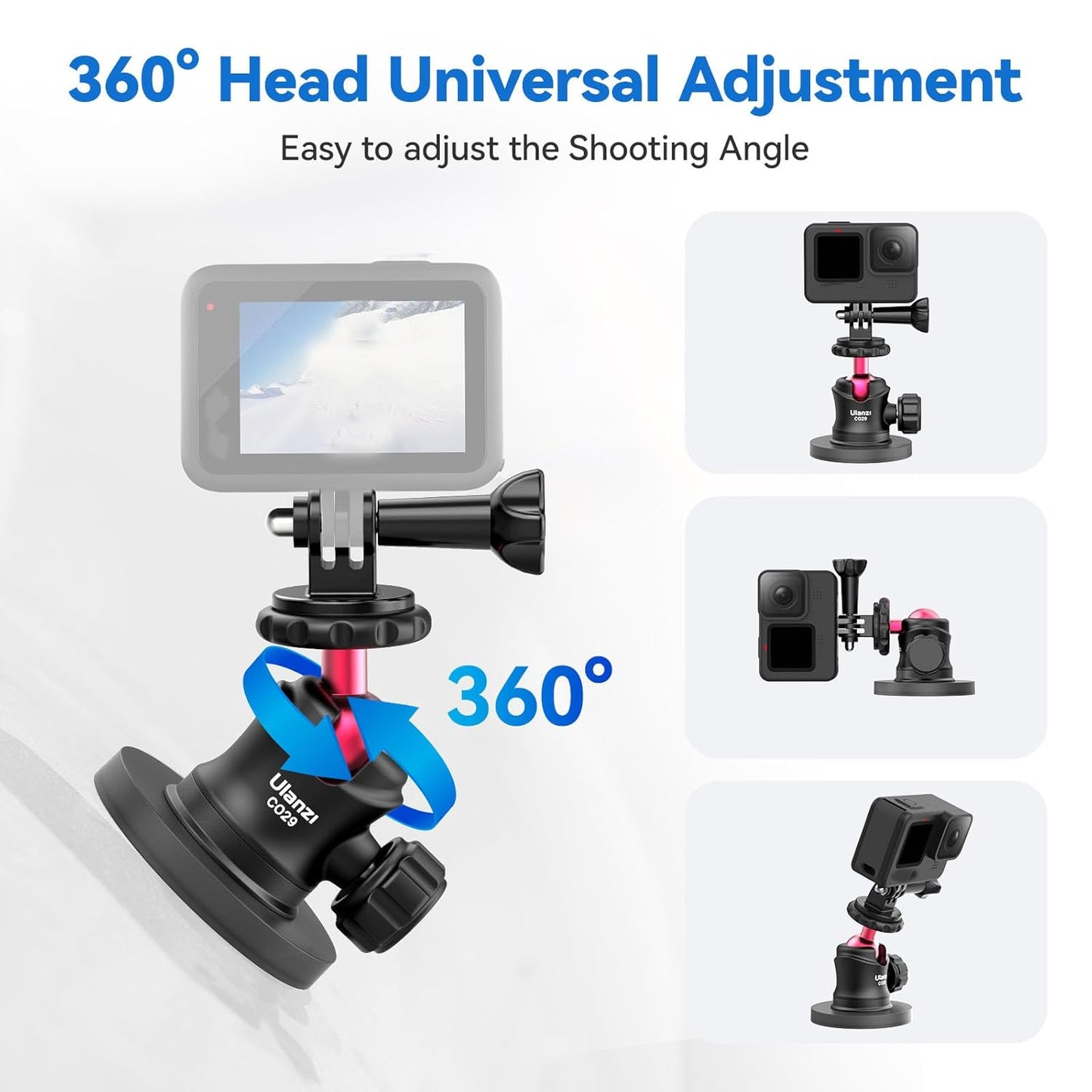 ULANZI C029 Magnetic Camera Mount, 360° Ball Head for DJI Osmo Action & Insta360