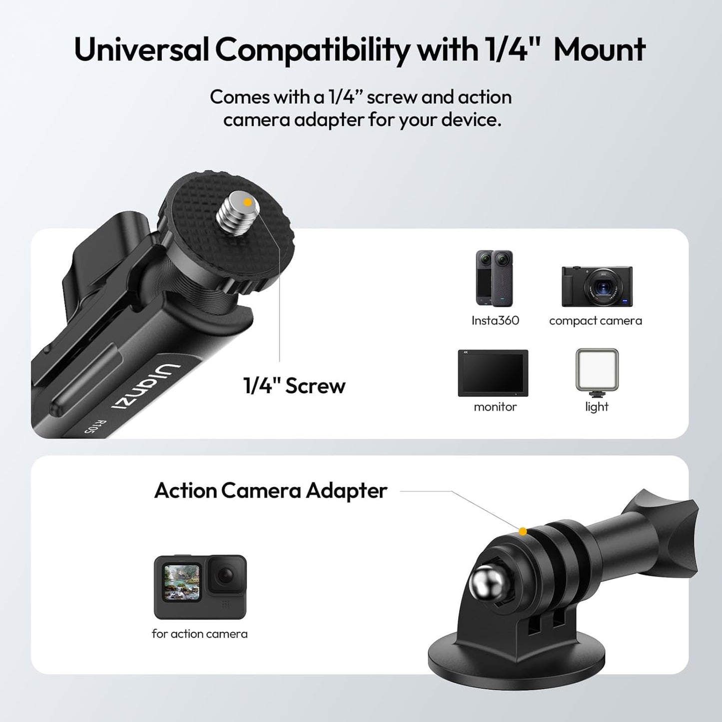 ULANZI R105 Super Clamp with 360° Dual Ballhead Arm, Y-Claw Mount for GoPro, Insta360, DJI