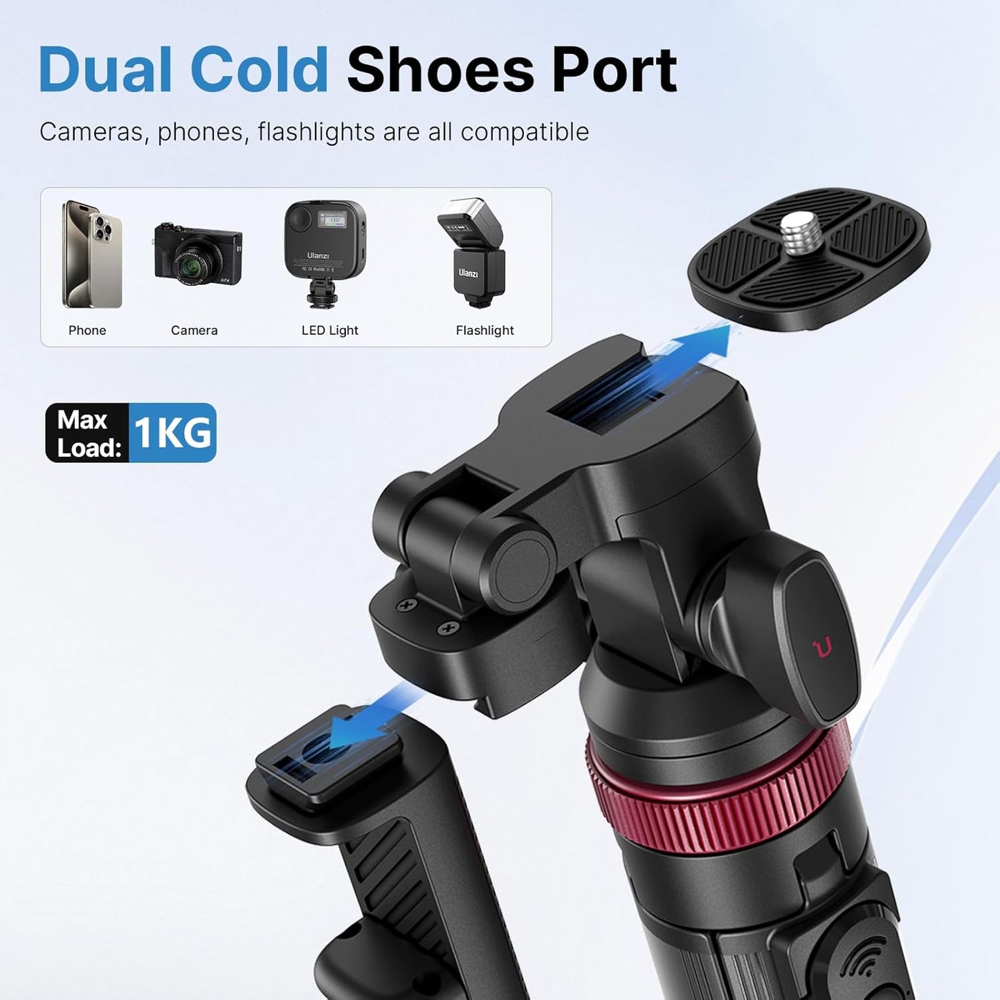 ULANZI MT-78 72.83" Extendable Phone Tripod, Metal Selfie Stick Stand with 360° Head