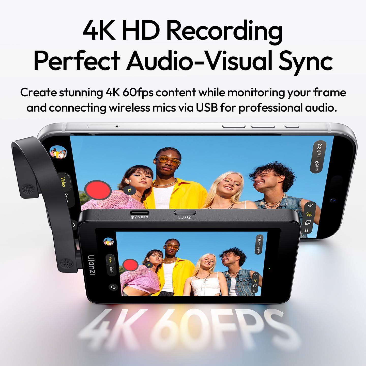 ULANZI VM1 MagSafe Selfie Monitor 4K60fps Preview, 3.97″ HD, Plug&Play Live/Rear