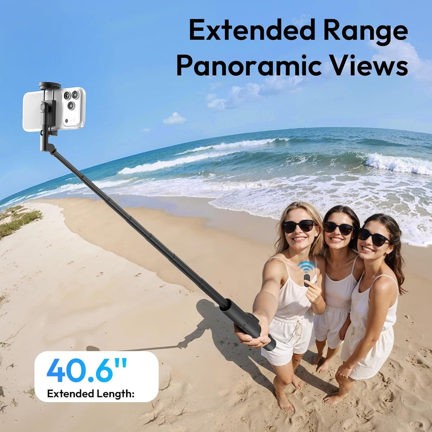 ULANZI SK26 40" Selfie Stick Tripod with Bluetooth Remote for iPhone-mobile clip
