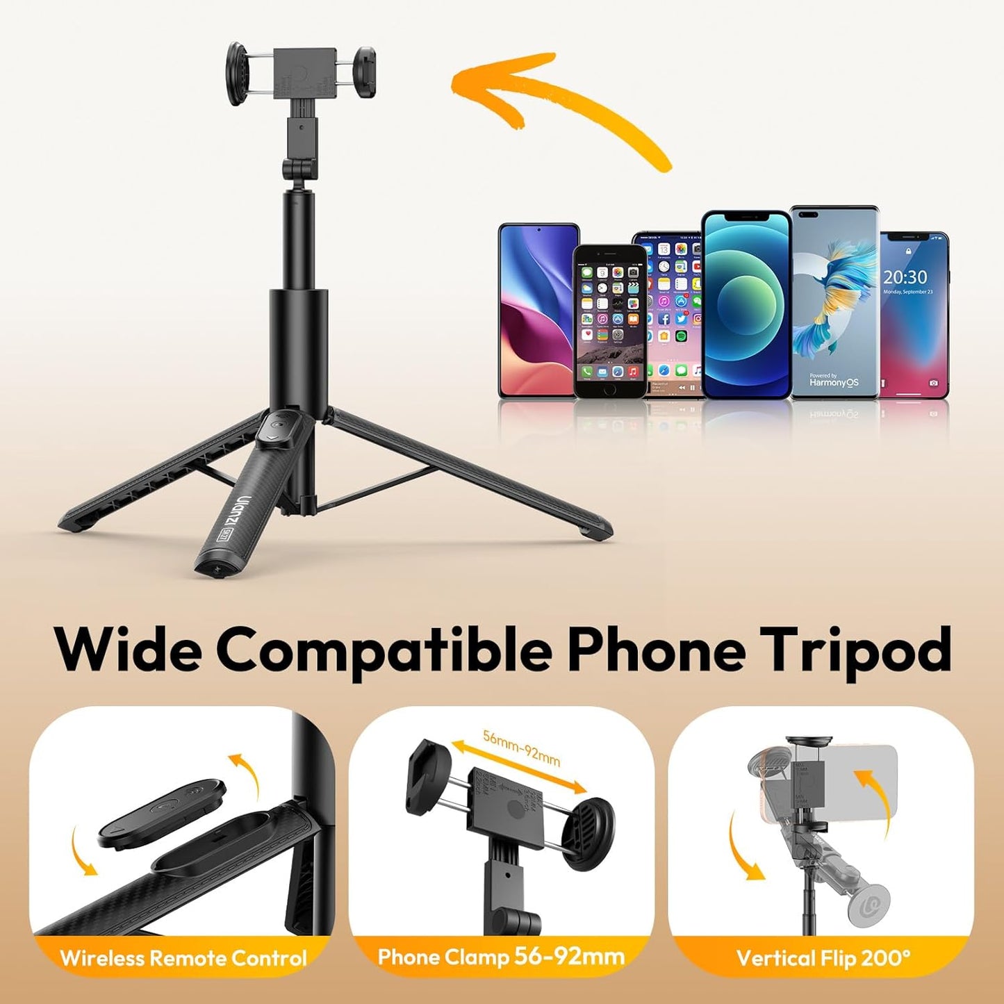 ULANZI SK27 61'' Extendable Phone Tripod/Selfie Stick, Bluetooth Remote