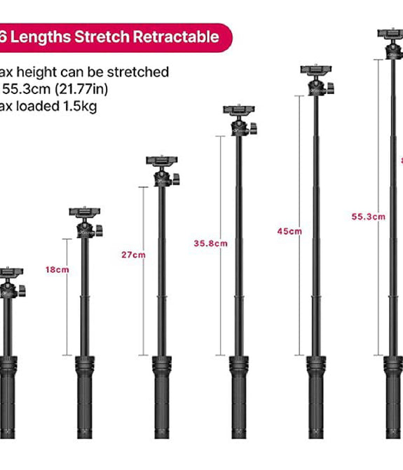 Ulanzi MT-34 Extendable Pole Tripod Mini Tabletop Tripod Selfie Stick with 2 in 1 Phone Clamp, Travel Tripod for Vloging Filmmaking Live Streaming
