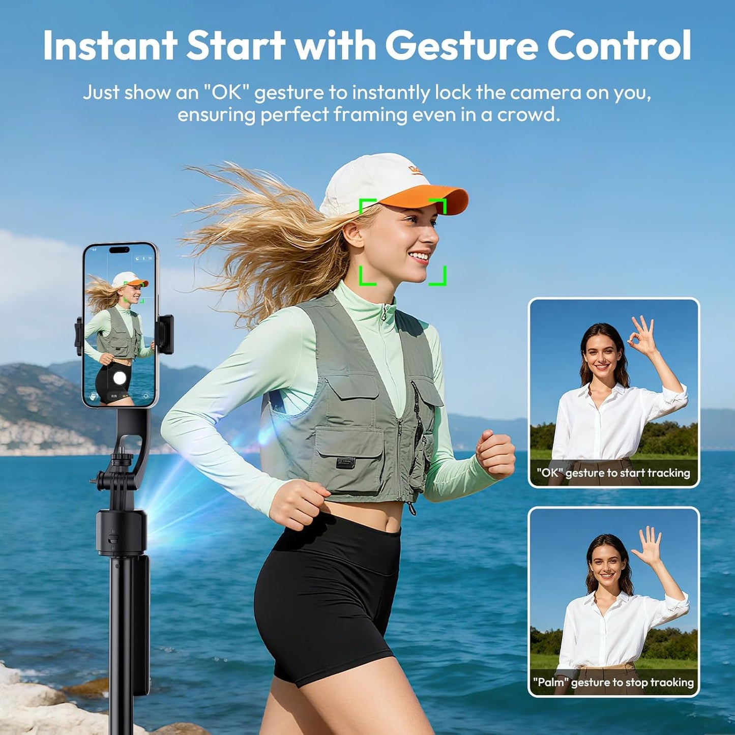 ULANZI TT23 64" Auto Face Tracking Tripod, 360° Selfie Stick w/ Remote for iPhone/Android