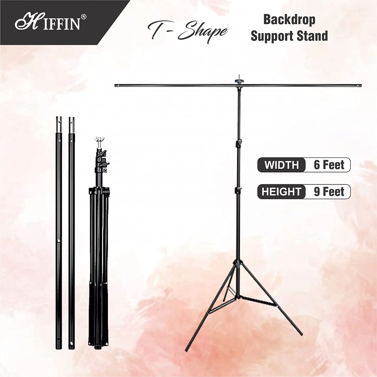 HIFFIN White Screen Backdrop 6x10 ft with 9 ft Stand - 6x9 ft Photography Backdrop with 2 Pcs Spring Clamps, 1PCs Carry Bag (T Shape Kit C2 C1 W & Single Holder Kit M3)