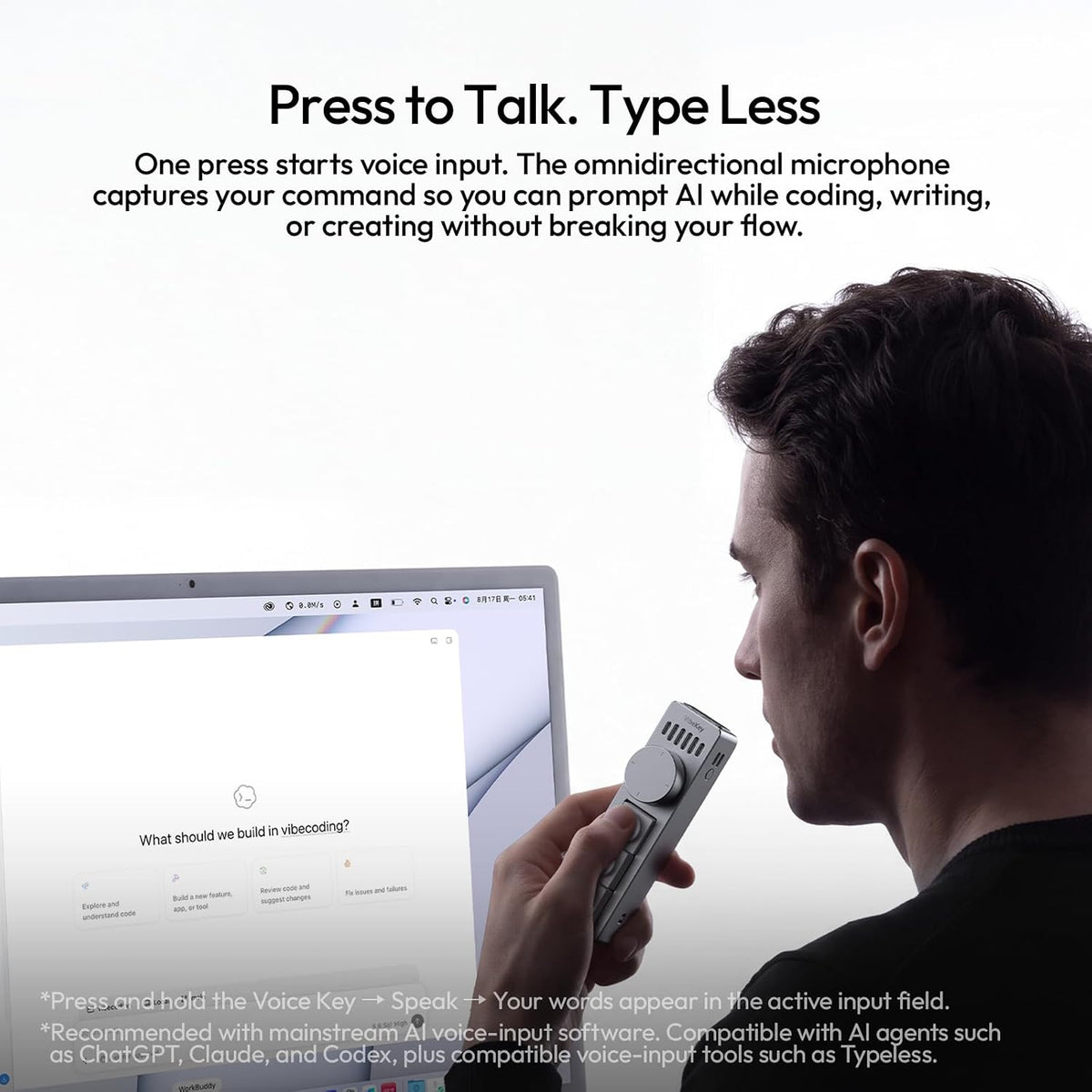 Ulanzi AU05 Wireless AI Keyboard with Microphone | 3 Buttons & 1 Dial | One-Touch Voice Dictation