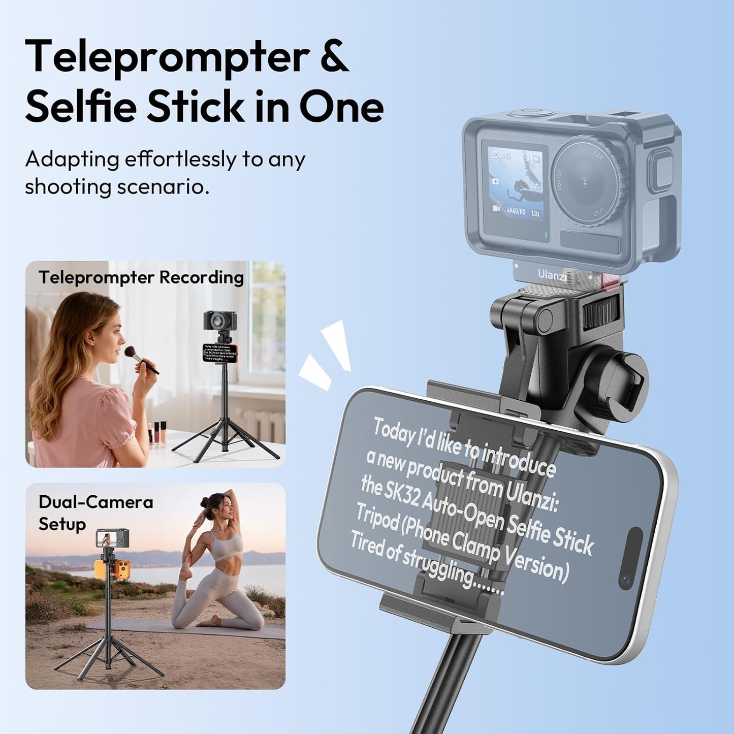 ULANZI SK32 Selfie Stick w Remote, 71''Auto Open & Lift-Close Phone Tripod