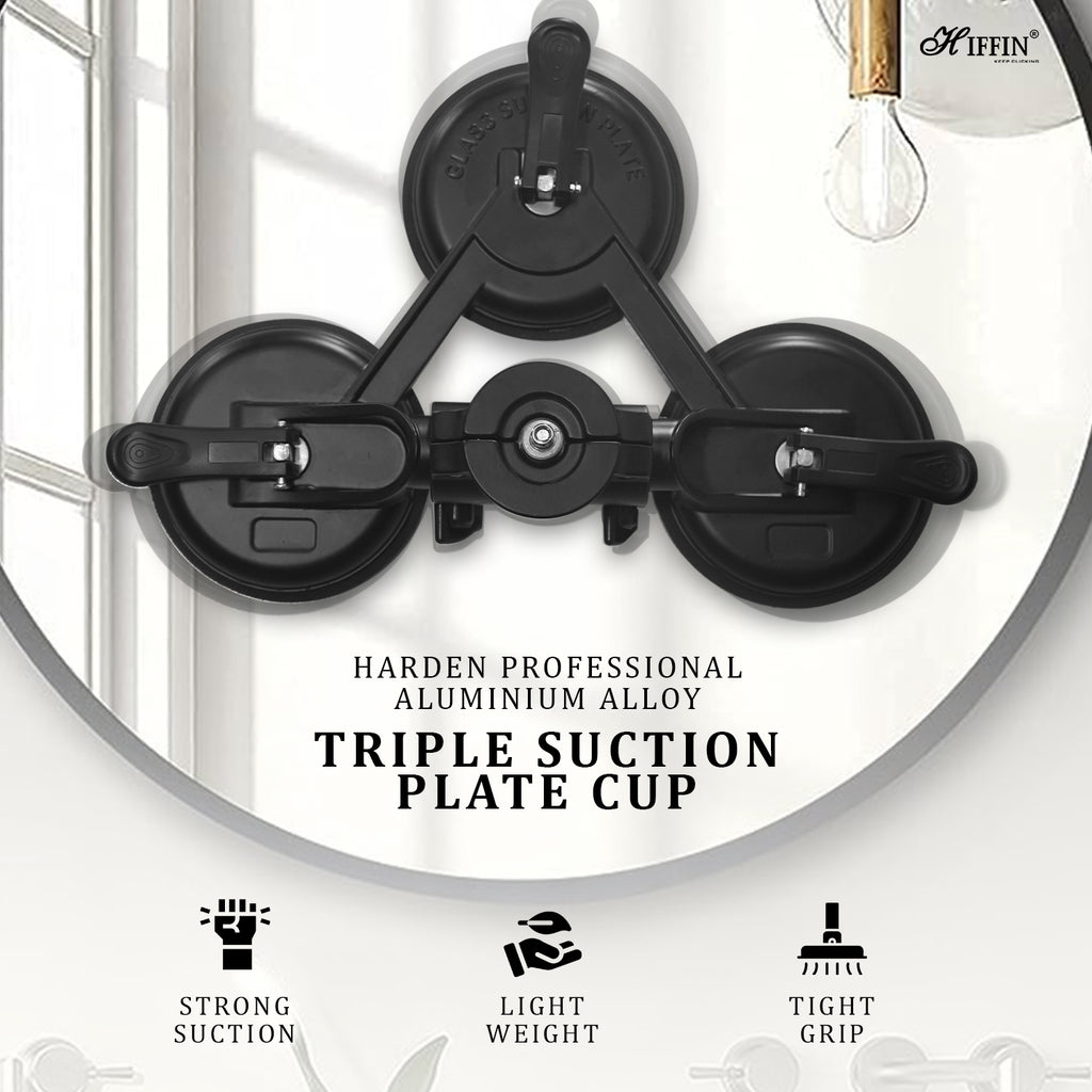 HIFFIN Universal Triple Camera Suction Cup Mount Holder with 1/4" and 3/8" Screws and Compatibility with Cameras, DSLRs, Camcorders, Ball Heads & More
