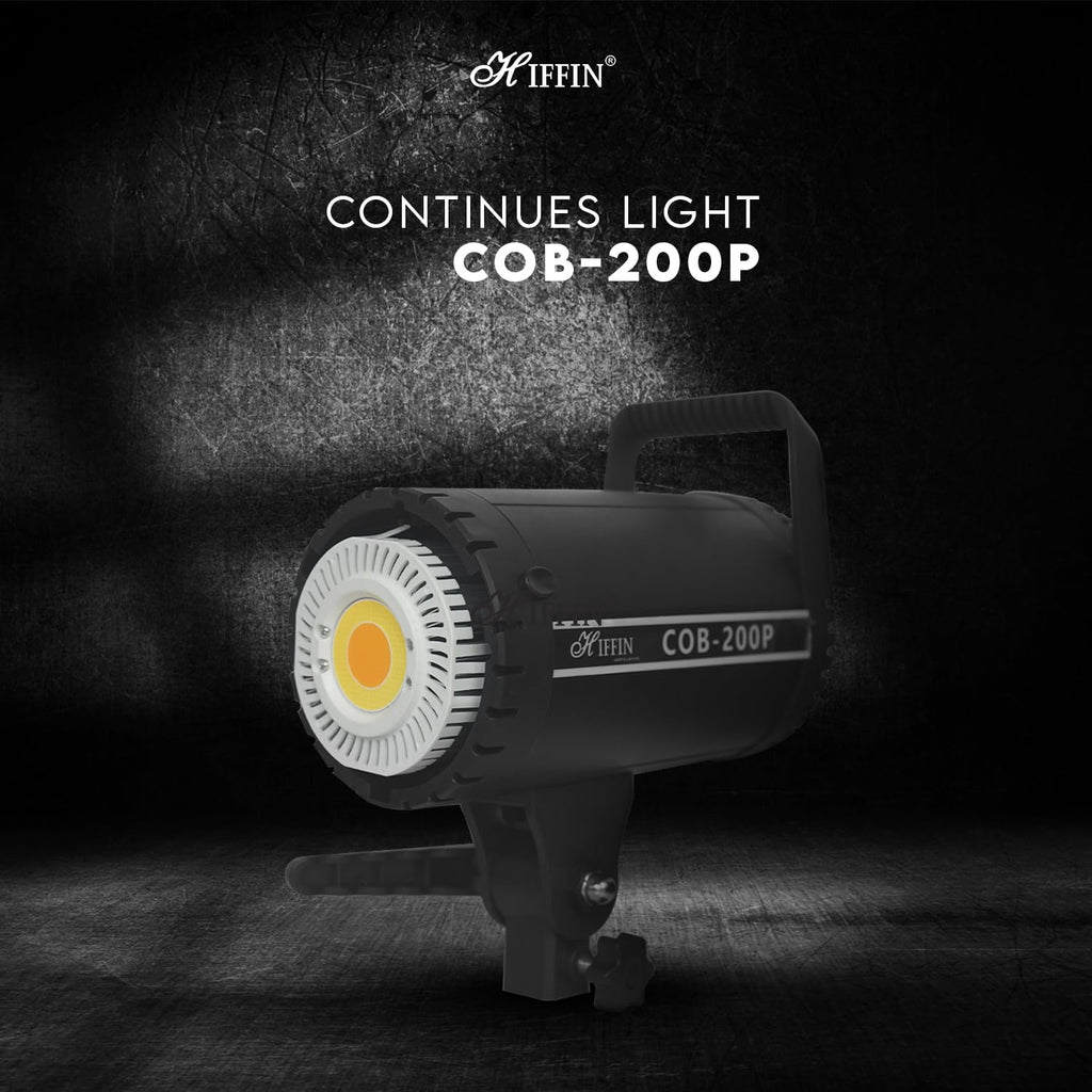 HIFFIN COB-200P Professional 200W LED Video Light for Studio Film Recording, 2800K-5600K Dimmable with Remote Control, Widely Used for Photography and Videography