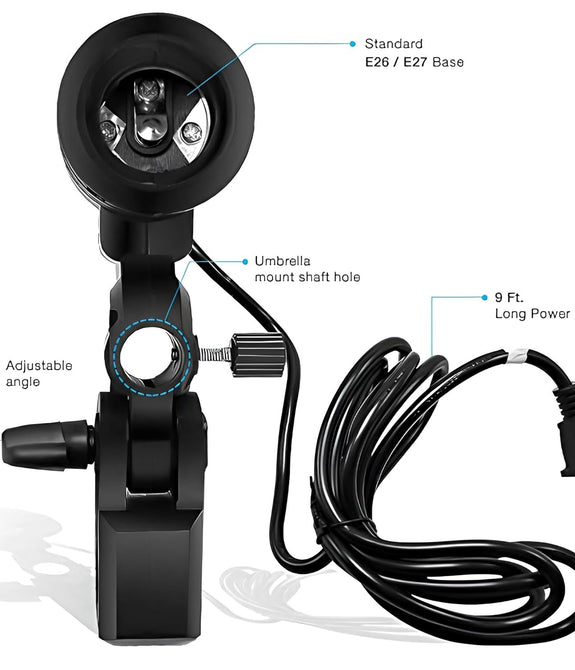 HIFFIN E27 Single Blub Holder Set of 2 Pcs Photography Photo Light Lamp Bulb Bracket Studio