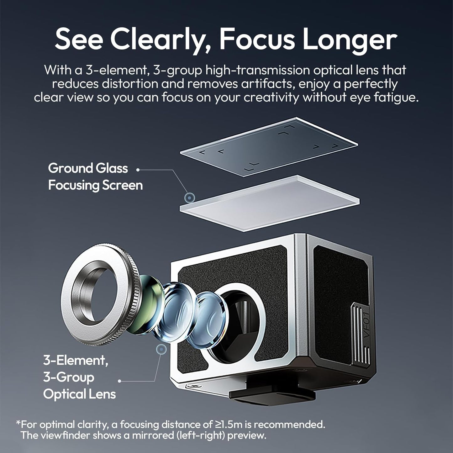 ULANZI VF01 28mm Waist-Level Viewfinder 35/50 Lines Magnetic Hood Black