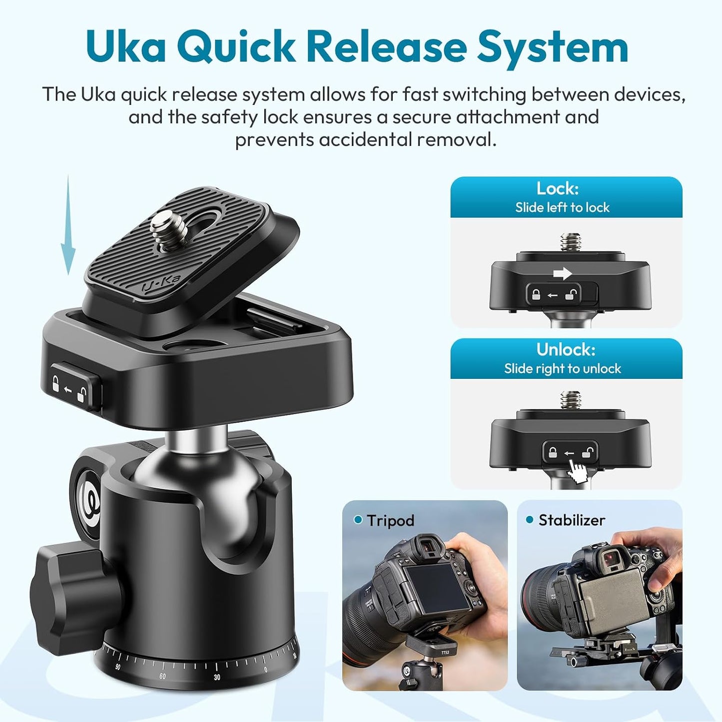 ULANZI TT53 Camera Tripod, 70.8” Travel, Heavy Duty Foldable, 360° Ball Head UKA Plate