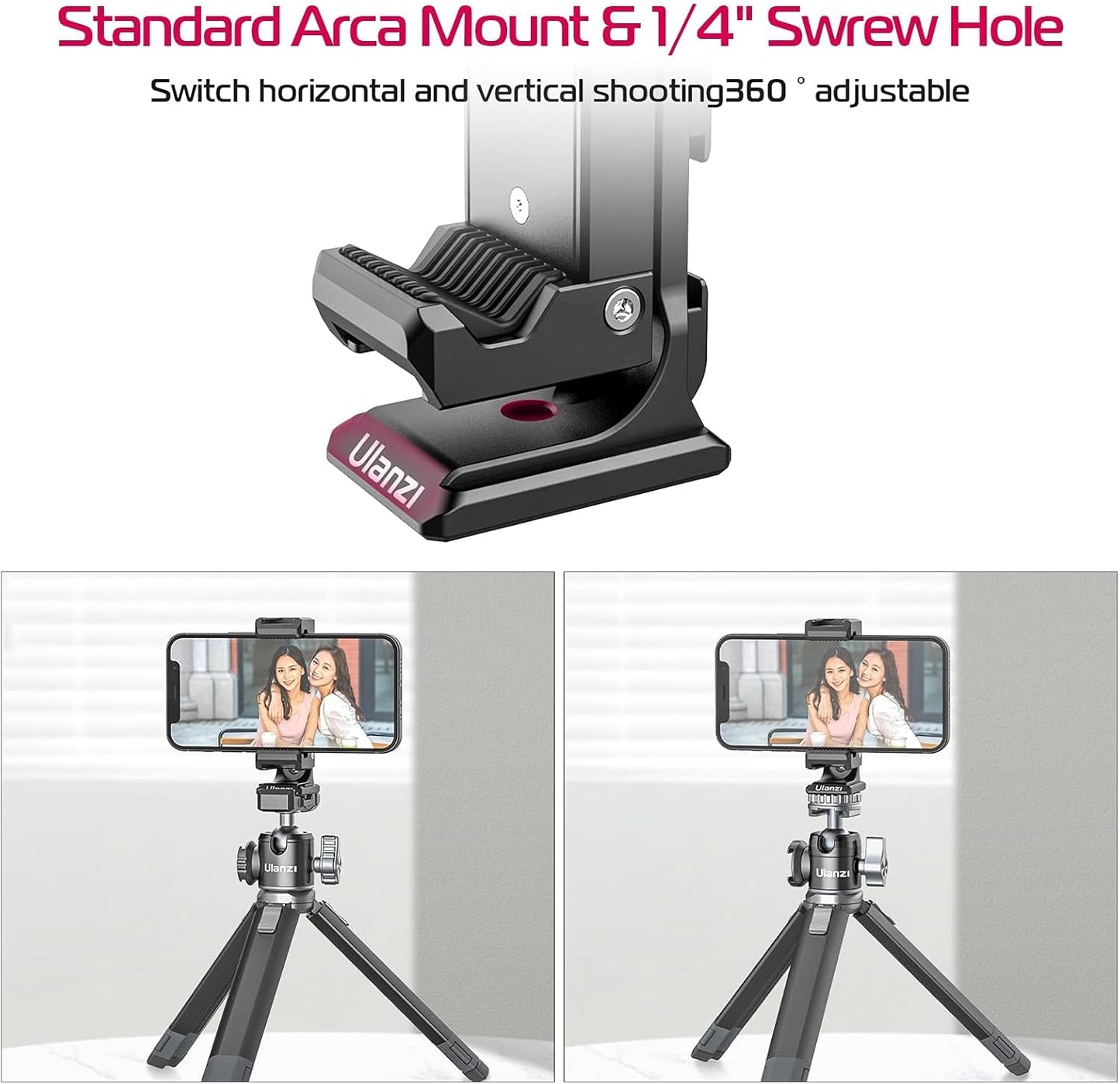 ULANZI ST-27 Phone Tripod Mount, 360° Metal Holder, 3 Cold Shoes, Arca, iPhone 17/16