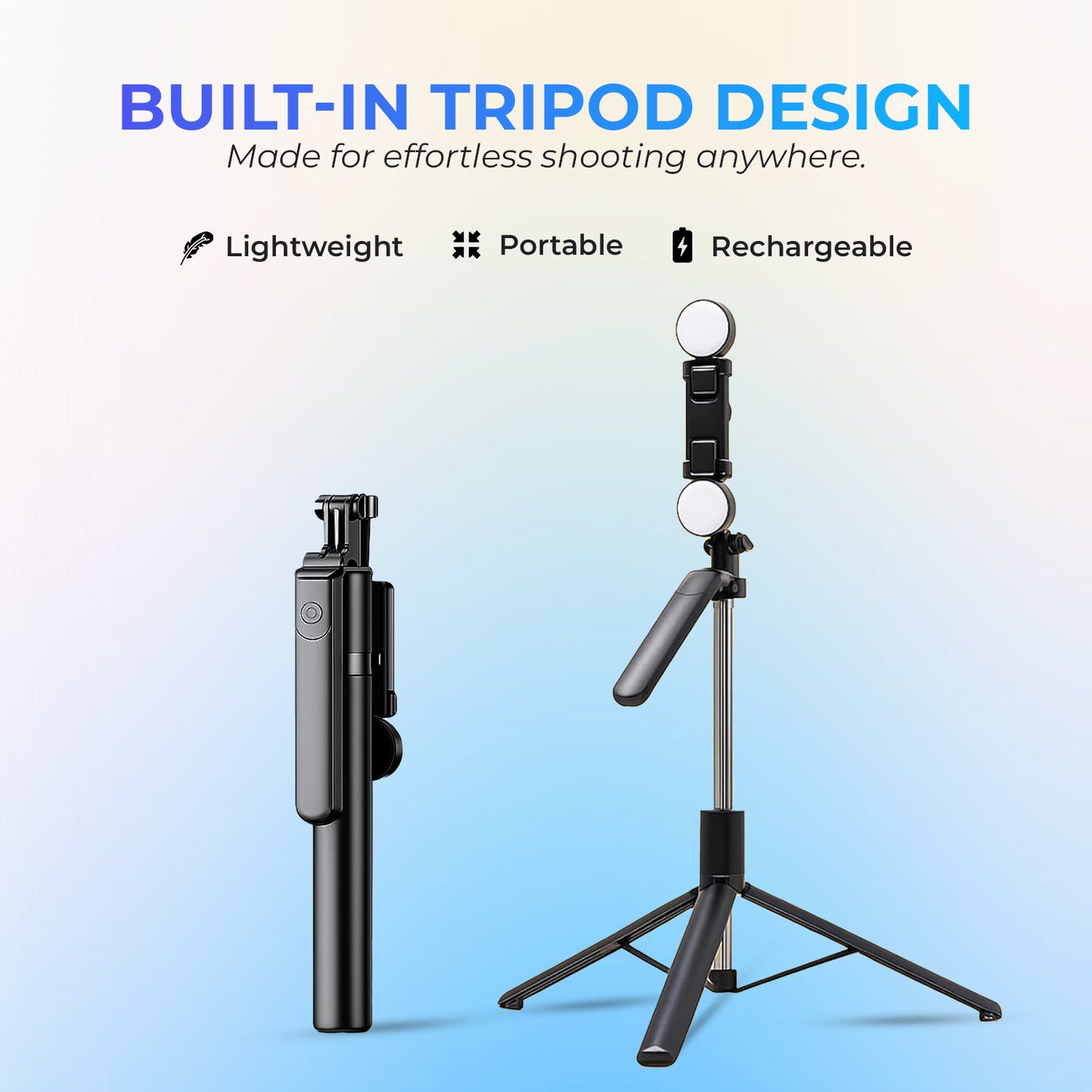 HF-16K 4-in-1 Selfie Stick Tripod w/ LED, 3 Modes, Remote
