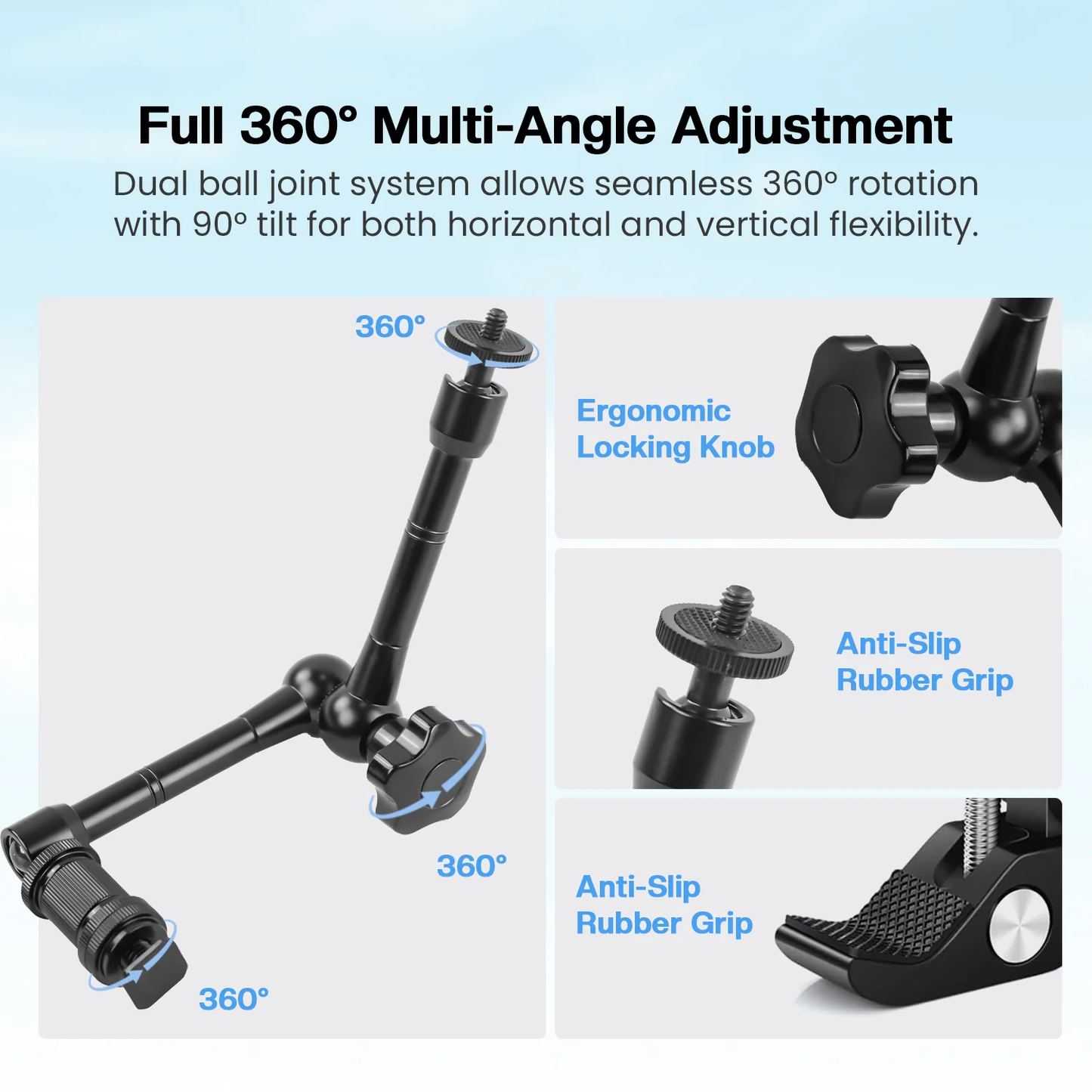 HIFFIN 11inch Adjustable Articulating Friction Magic Arm & Large Super Clamp for Camera Rig, LCD Monitor, LED Flash Lights (11 inch Magic arm+clamp set of 1)