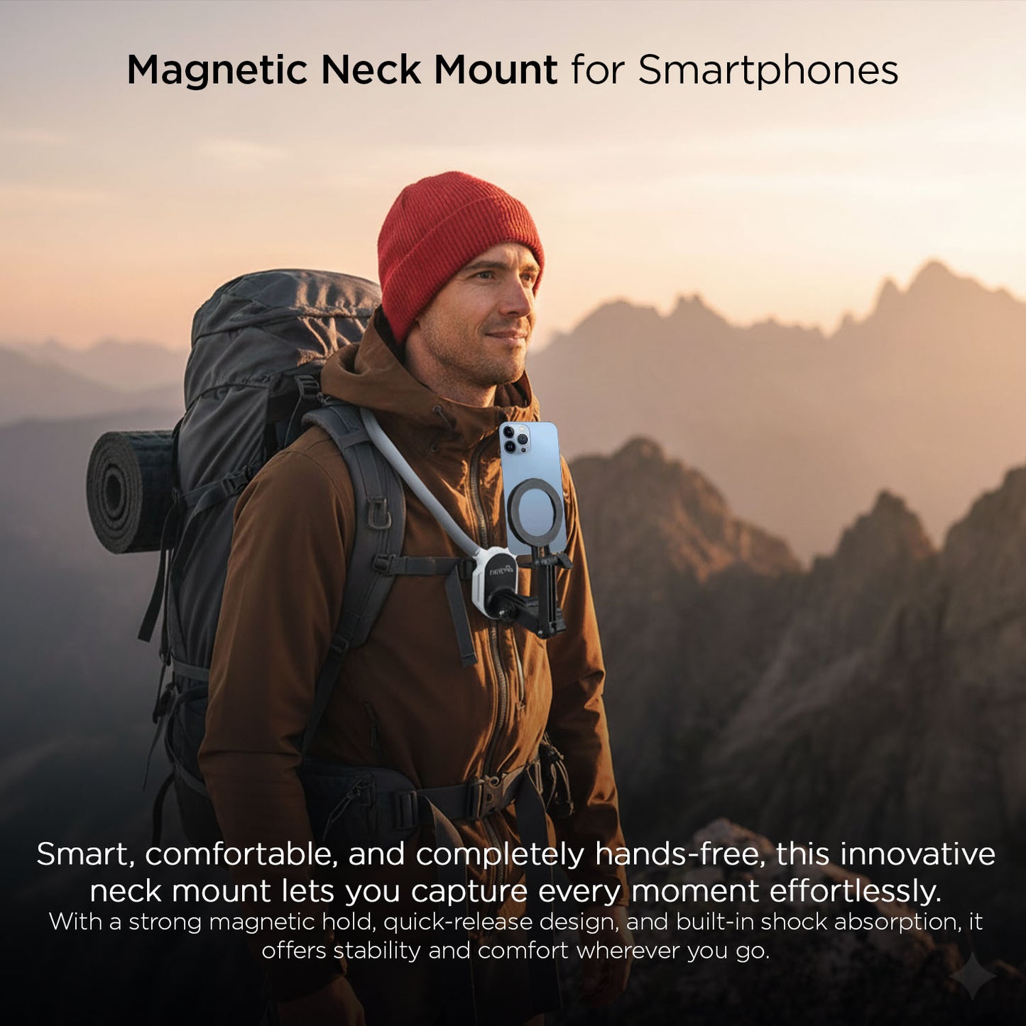 Magnetic Neck & Chest Mount | 360° POV Vlog Holder with Quick-Release Grip, IPhone & Android