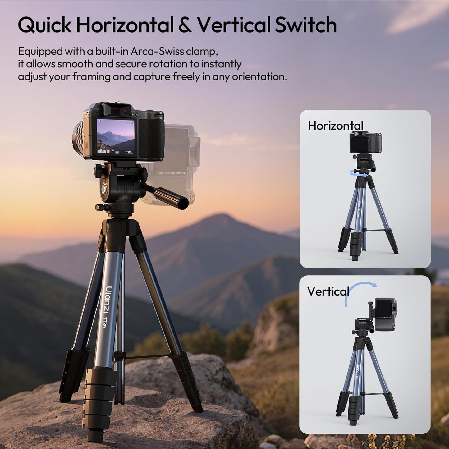 ULANZI TT39 Tripod 61" Vertical/Horizontal, Phone & DSLR, Adjustable