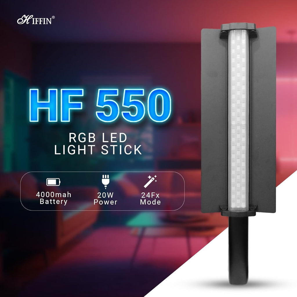 HIFFIN HF-550 RGB LED Light Stick for Photography, 2500K-9900K Adjustable, 24 Fx Light Effect, 4000mah Battery