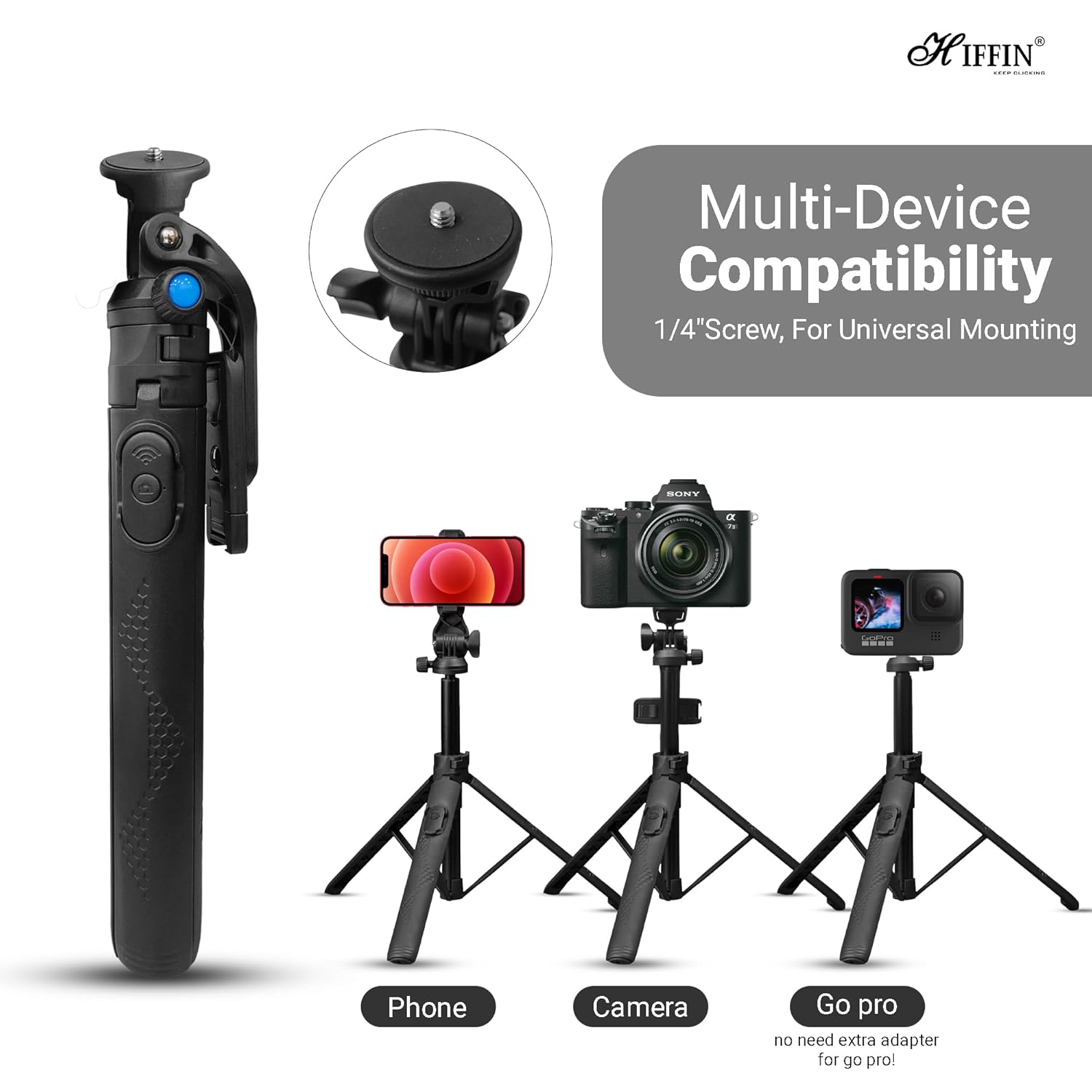 HIFFIN HST-61 Long Selfie Stick Tripod with Remote Stand