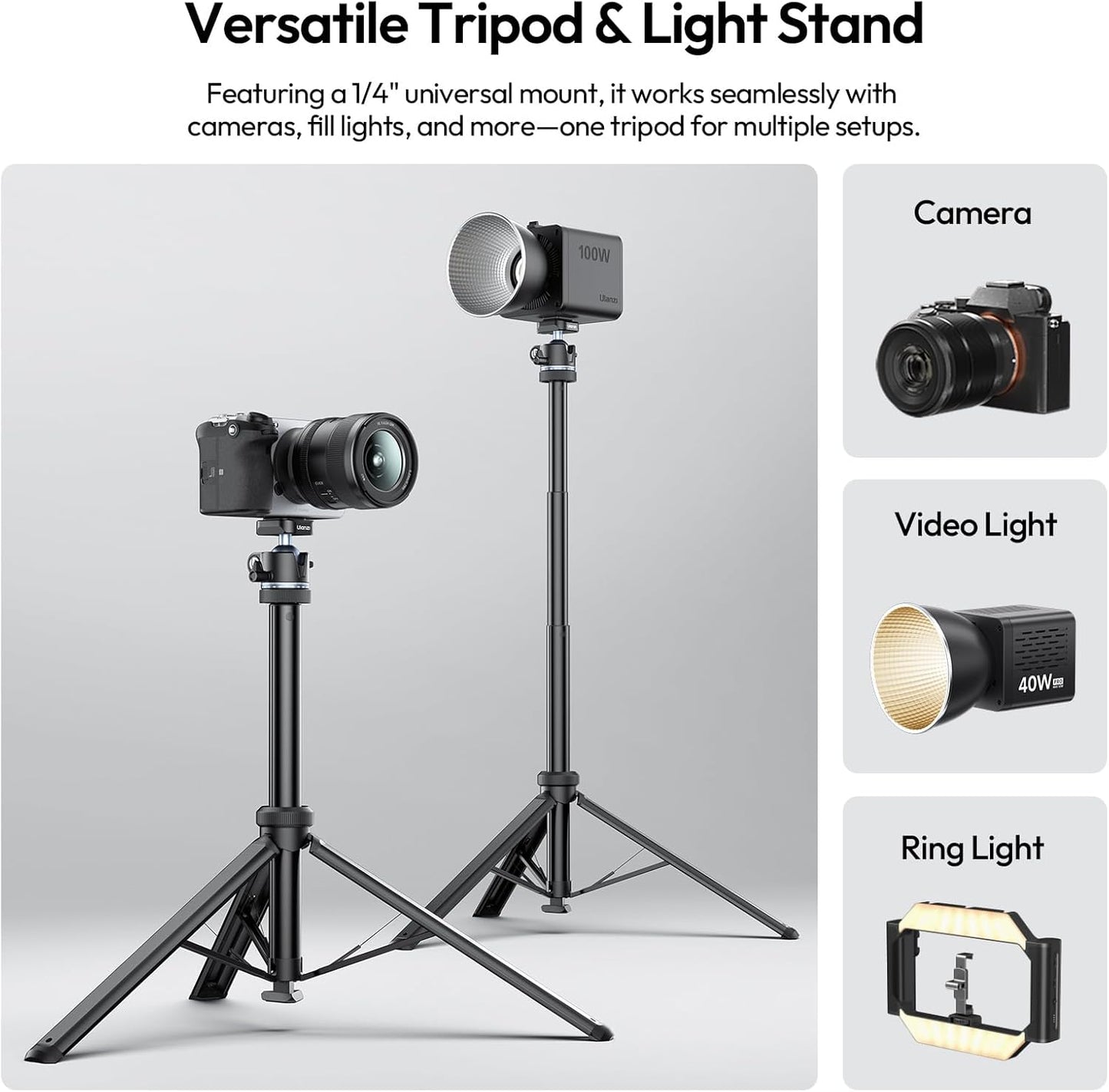 ULANZI MT93 1/4" Light Stand Tripod, 63" Adjustable, Auto-Open, UKA Quick-Release Ball Head