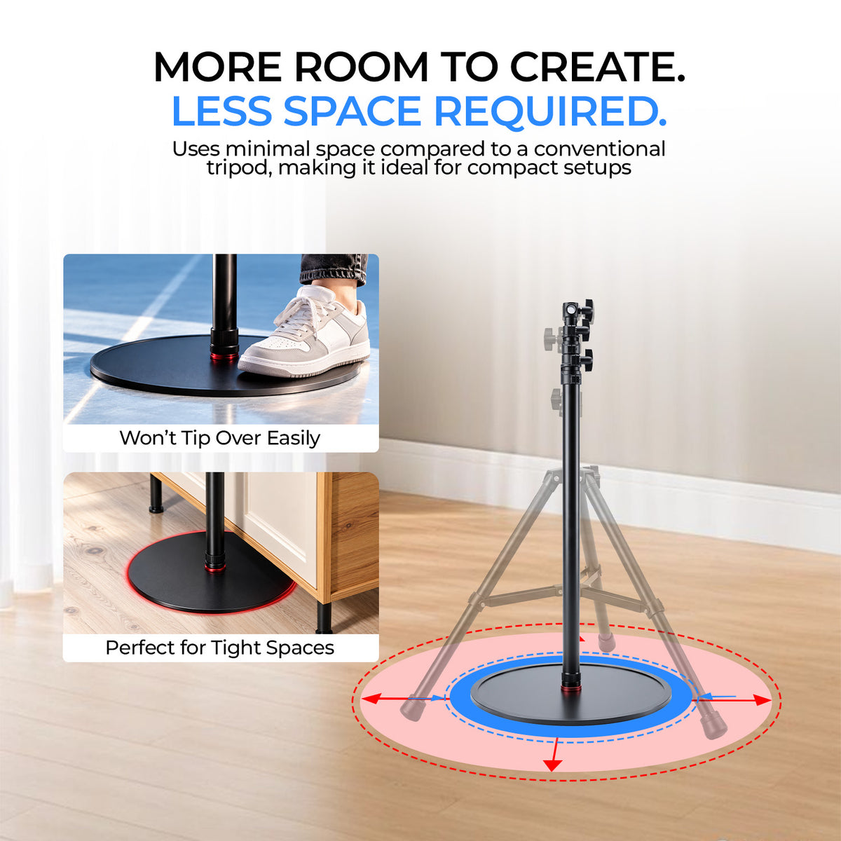 6.10ft Round Base Light Stand and Monopod, Adjustable Floor Stand, 82 Inch Height