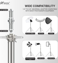 HIFFIN Stainless Steel Heavy Duty 99.06-279.4 CM Adjustable Light Stand with 0.635 CM to 0.9525 CM Universal Adapter for Studio Monolights, Softbox, and More Equipment