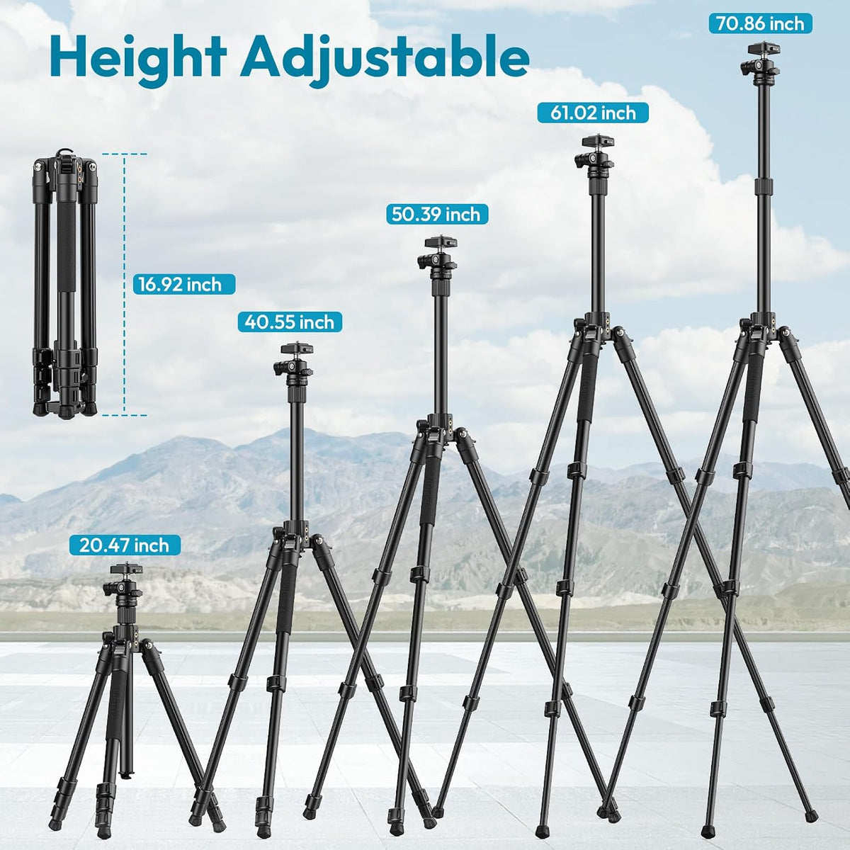 ULANZI TT53 Camera Tripod, 70.8” Travel, Heavy Duty Foldable, 360° Ball Head UKA Plate