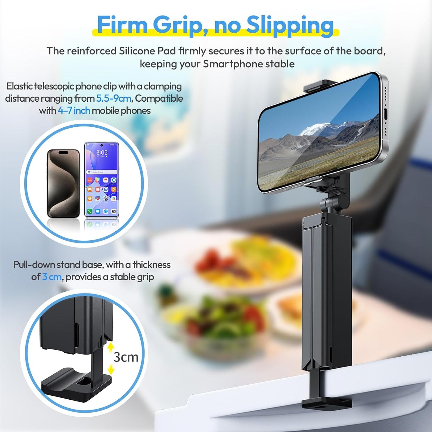 ULANZI SK-20 Travel Essentials Airplane Phone Holder, Phone Tripod 360° Rotation,Travel Must Have Handsfree Cellphone Stand for Desk,Flight Essential Universal Adjustable Stand for Train Table