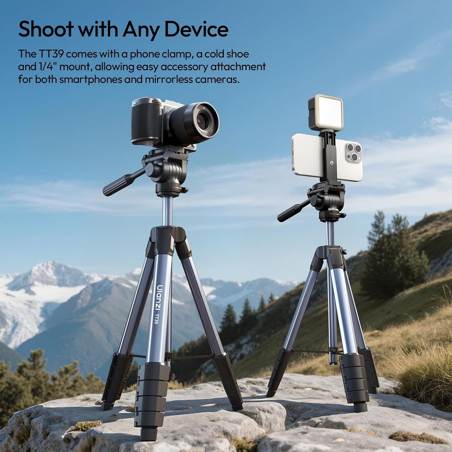 ULANZI TT39 Tripod 61" Vertical/Horizontal, Phone & DSLR, Adjustable