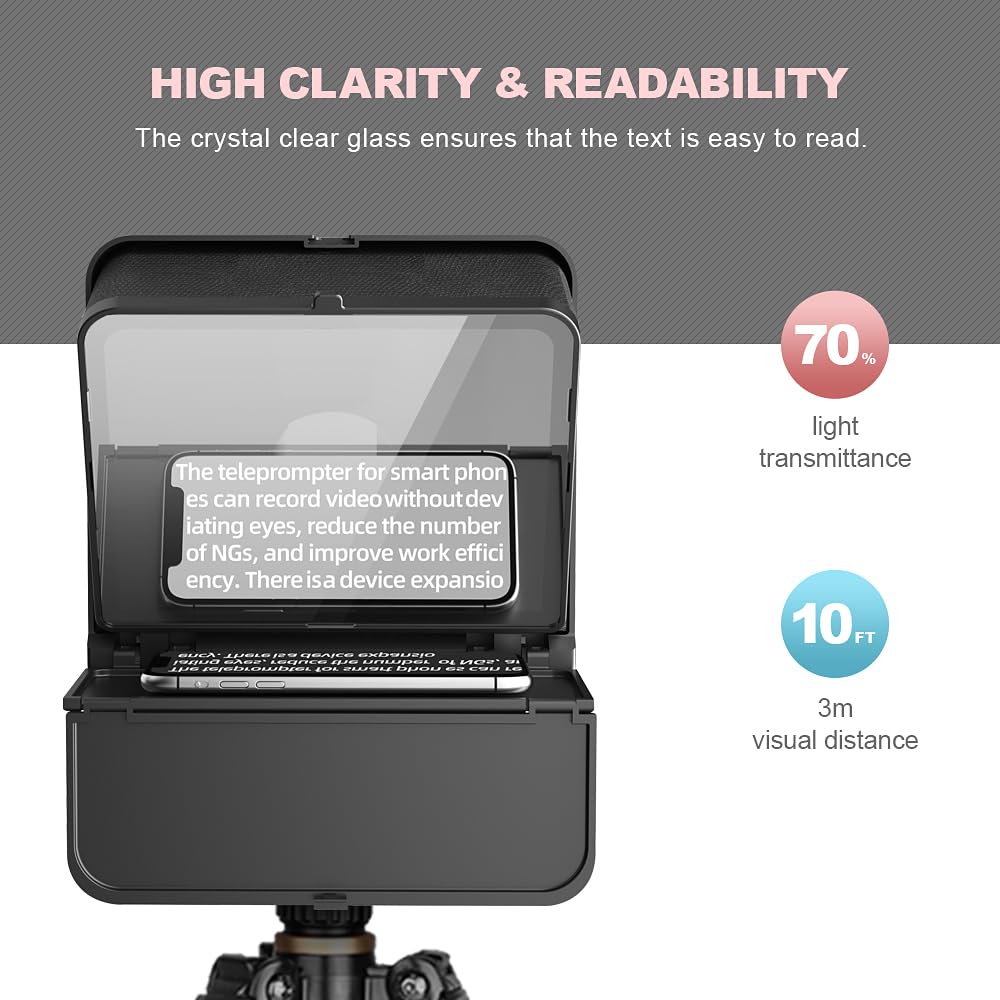 LENSGO TC7S Portable Teleprompter for Phone, Mini with Remote, iPhone & Android