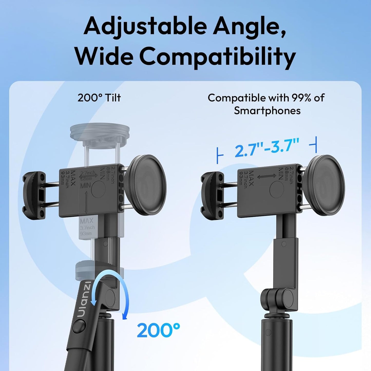 ULANZI SK26 40" Selfie Stick Tripod with Bluetooth Remote for iPhone-mobile clip