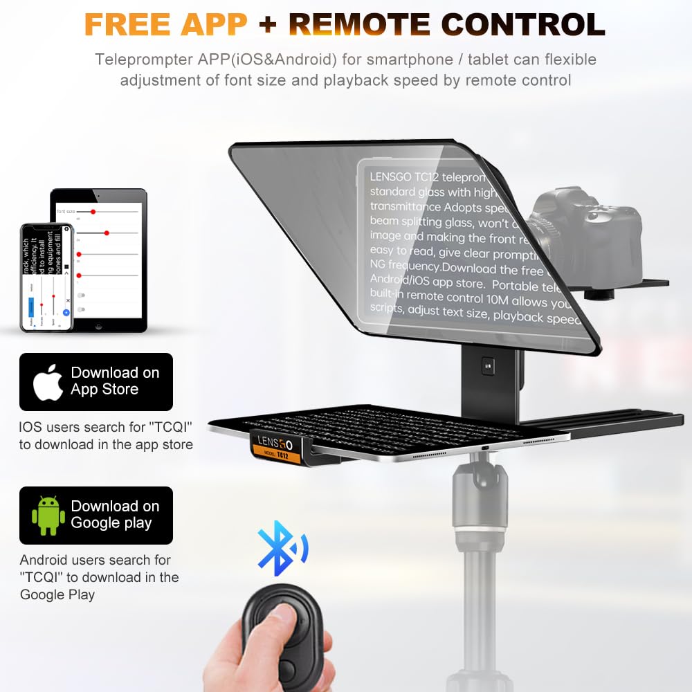 LENSGO TC12,12." Teleprompter for Camera/iPhone/iPad/DSLR w/ Remote, iOS/Android